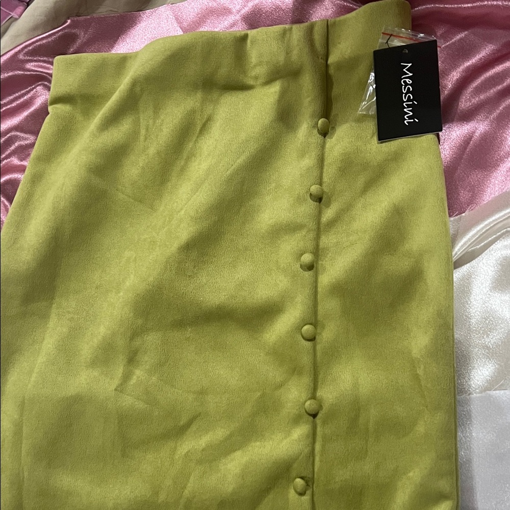 Messini Olive Pencil Skirt with Button Detail